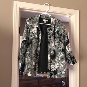 CJ Banks black and white lined jacket.